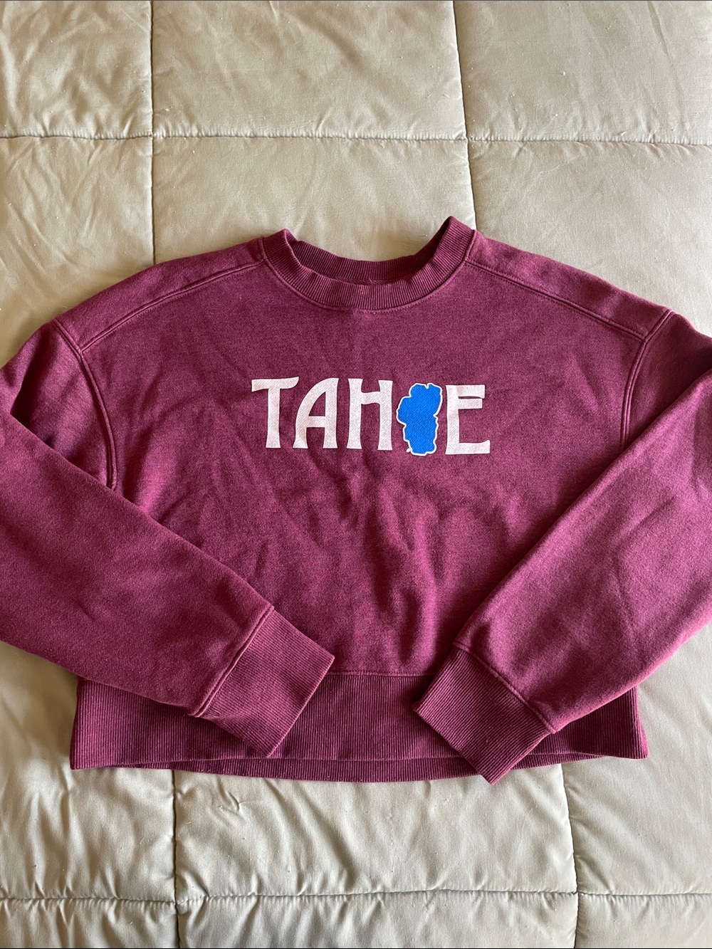 Lake Tahoe Graphic Cropped Sweatshirt - Burgundy/Purple